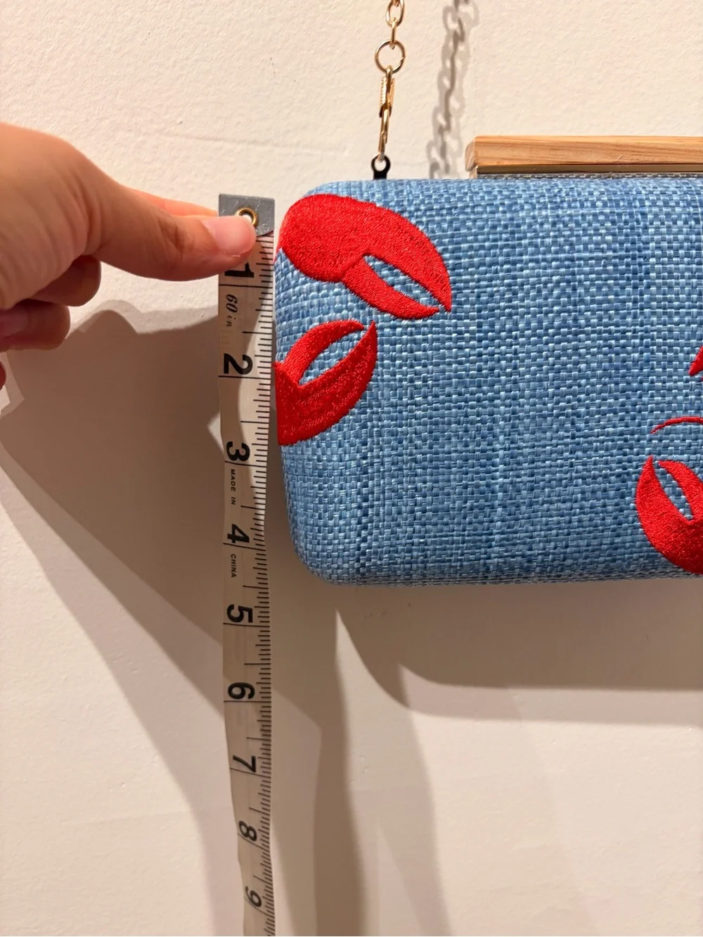 Anthropologie Shiraleah Under the Sea Clutch Blue Woven Background Red Lobster